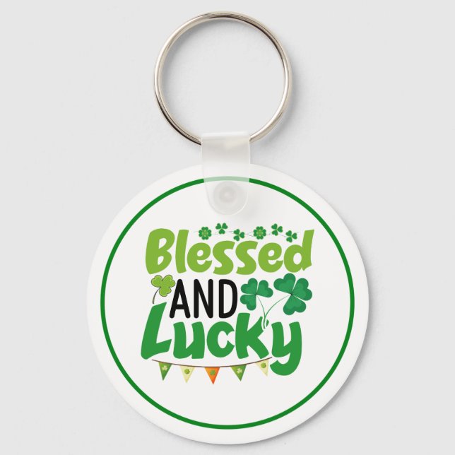 Blessed And Lucky St. Patrick’s Day Design-61103 Key Ring (Front)