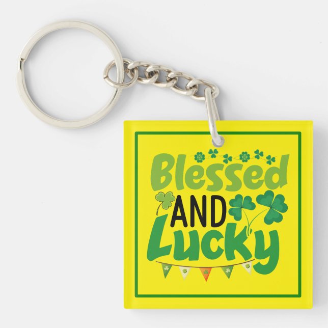 Blessed And Lucky St. Patrick’s Day Design-61103 Key Ring (Front)