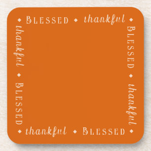 Blessed and Thankful Custom Text on Bamboo Orange Coaster
