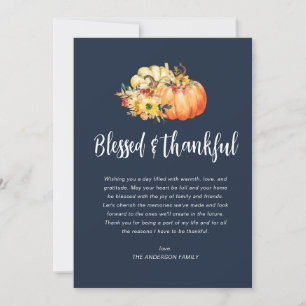 Blessed and Thankful navy blue thanksgiving Holiday Card