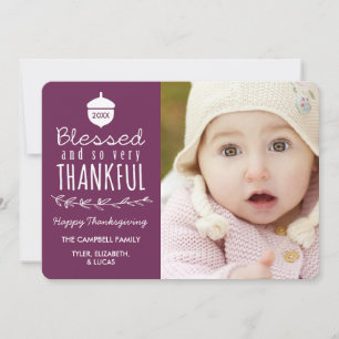 Blessed and Thankful Thanksgiving Photo Plum Holiday Card