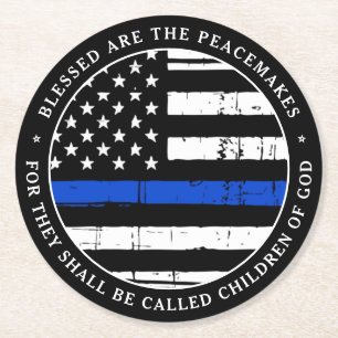 Blessed Are The Peacemakers Police Party Round Paper Coaster