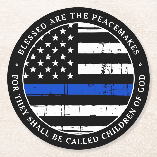 Blessed Are The Peacemakers Police Party Round Paper Coaster (Front)