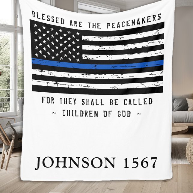 Blessed Are The Peacemakers Police Thin Blue Line Fleece Blanket (Creator Uploaded)