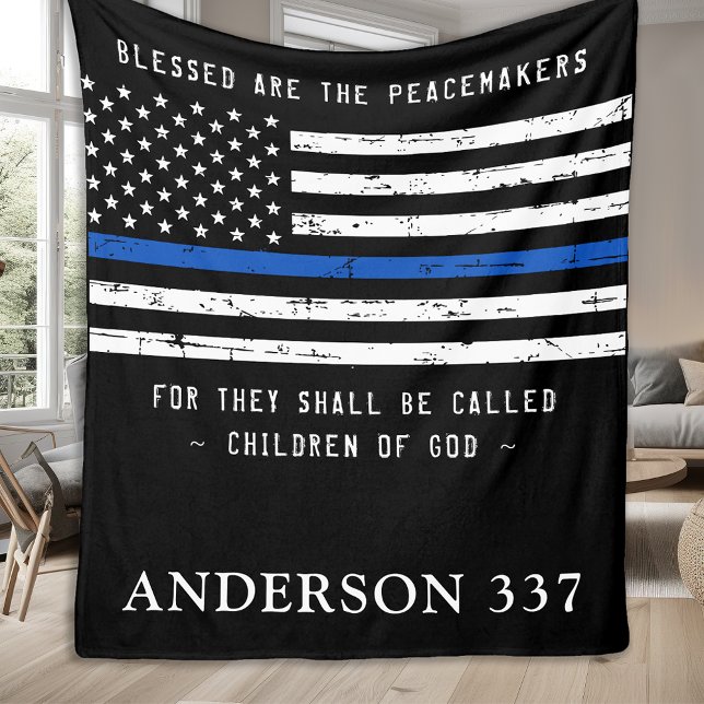 Blessed Are The Peacemakers Thin Blue Line Police Fleece Blanket (Creator Uploaded)