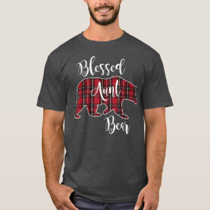 Blessed Aunt Bear Red Tartan Plaid Fun Auntie Gift T-Shirt