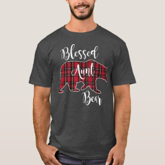 Blessed Aunt Bear Red Tartan Plaid Fun Auntie Gift T-Shirt