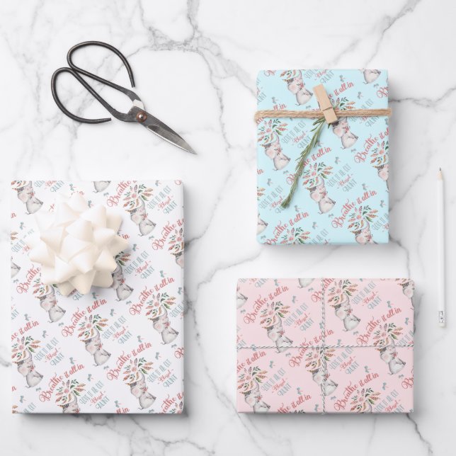 Blessed Aunt Elephant and Dragonfly Gift Wrapping Paper Sheet (Front)