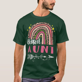 Blessed Aunt  Pink Rainbow Leopard Mum Mothers Day T-Shirt