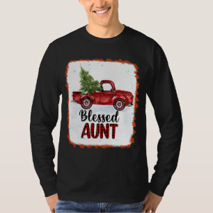 Blessed Aunt Plaid Red Truck Tree Lights Christmas T-Shirt