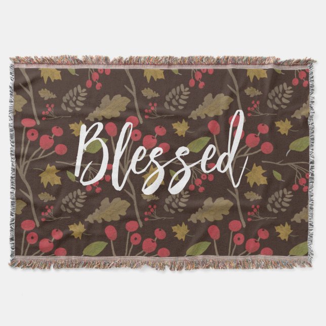 Blessed Autumn leaves foliage on brown Throw Blanket (Front)