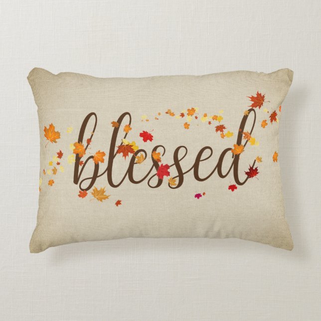 Blessed Autumn Leaves on Burlap Decorative Cushion (Front)