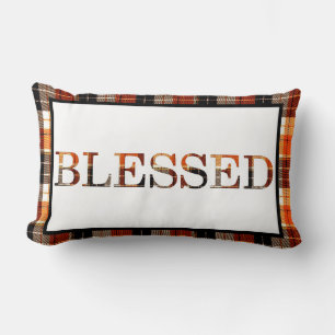Blessed autumn plaid lumbar pillow