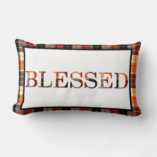 Blessed autumn plaid lumbar pillow (Front)