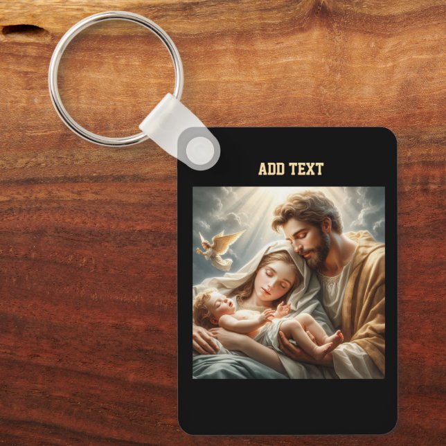 Blessed Baby with Angel Parents Aluminum Rectangle Key Ring (Front)