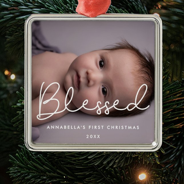 Blessed Baby's first Christmas photo Metal Ornament (Creator Uploaded)