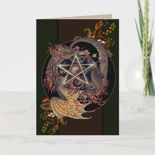Blessed Be Art Nouveau Pentacle Dragon Card