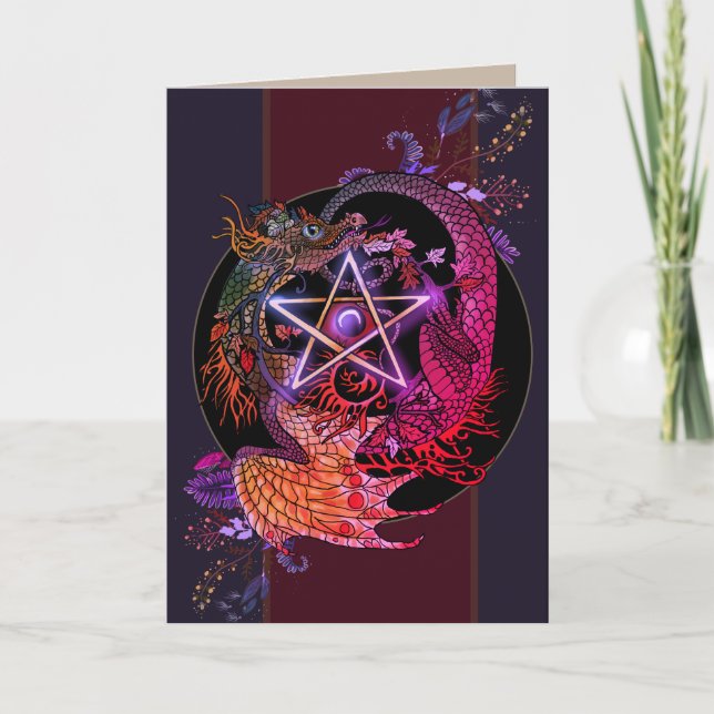 Blessed Be Art Nouveau Pentacle Dragon  Card (Front)