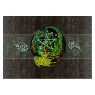 Blessed Be Art Nouveau Pentacle Dragon Cutting Board