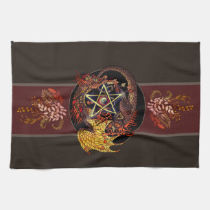Blessed Be Art Nouveau Pentacle Dragon Kitchen To Tea Towel