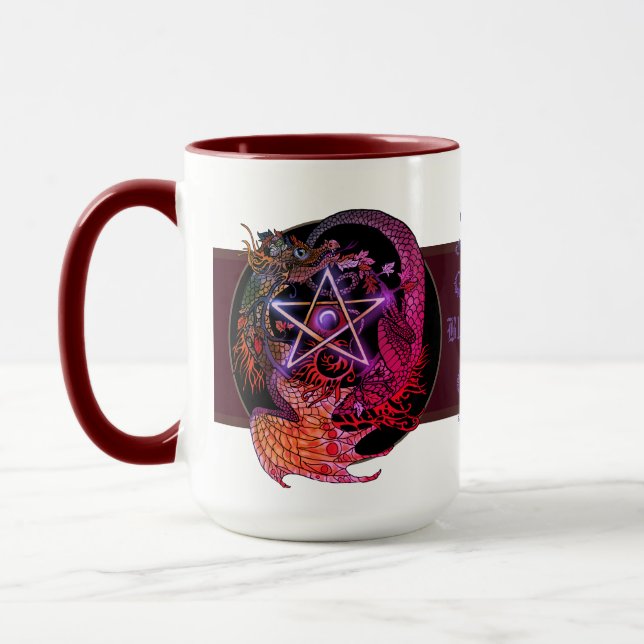 Blessed Be Art Nouveau Pentacle Dragon Mug (Left)