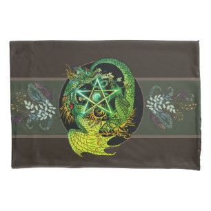 Blessed Be Art Nouveau Pentacle Dragon Pillowcase