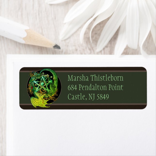Blessed Be Art Nouveau Pentacle Dragon  Return Address Label (Insitu)