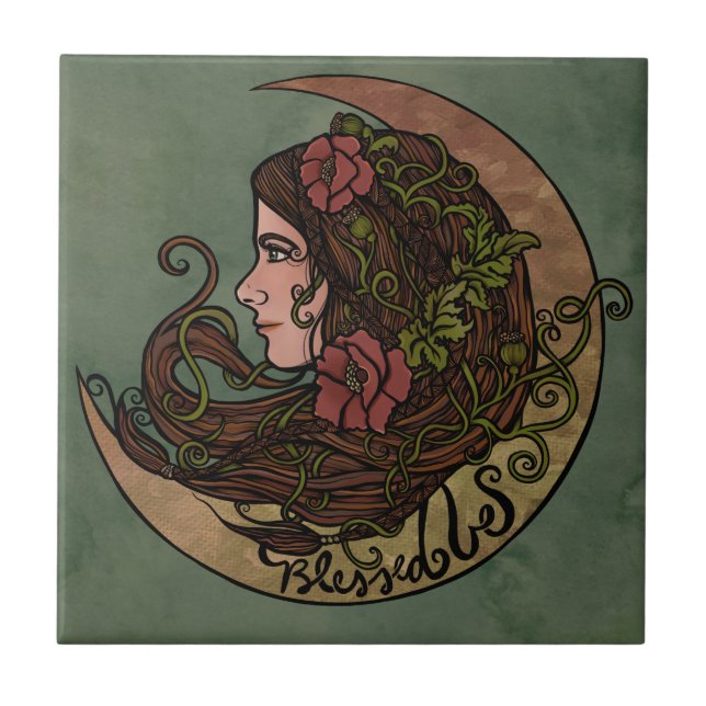 Blessed Be Moon Goddess Pagan Art Ceramic Tile (Front)