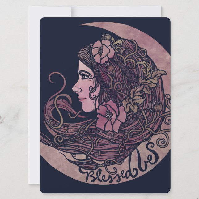 Blessed Be Moon Goddess Pagan Art Holiday Card (Front)