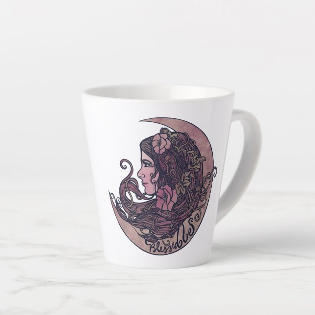 Blessed Be Moon Goddess Pagan Art Latte Mug (Right Angle)