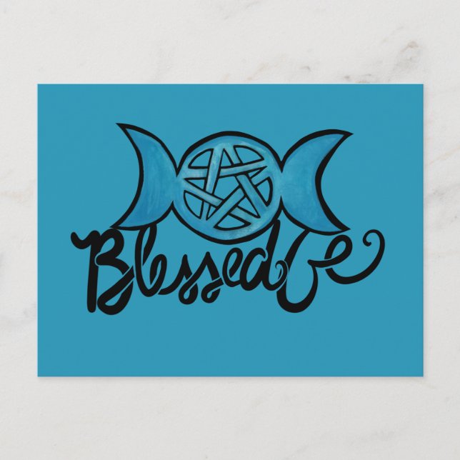 Blessed Be Pagan Triple Moon Pentagram Postcard (Front)