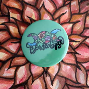 "Blessed Be" Triple Moon Bloom 6 Cm Round Badge