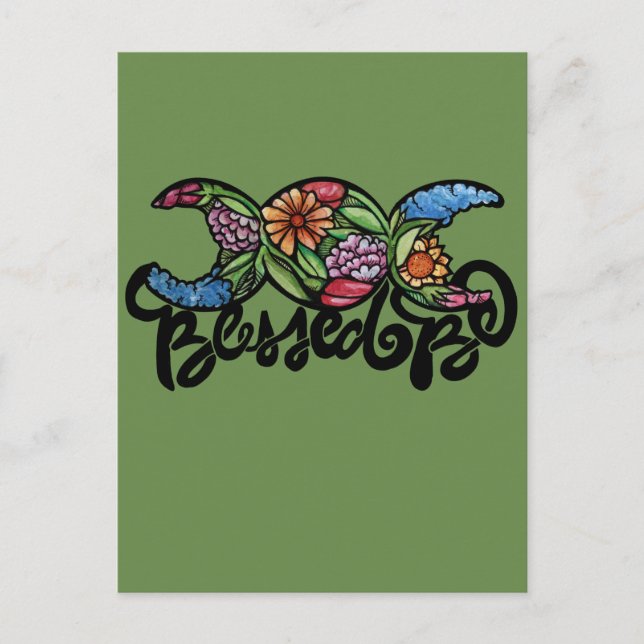 "Blessed Be" Triple Moon Bloom Postcard (Front)