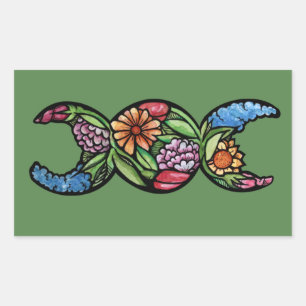 "Blessed Be" Triple Moon Bloom   Rectangular Sticker