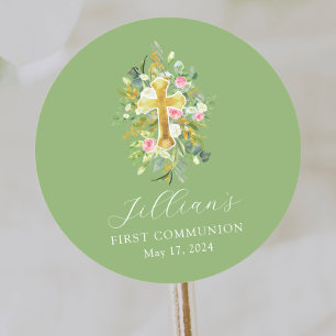 Blessed Beginnings Cross First Communion Classic Round Sticker