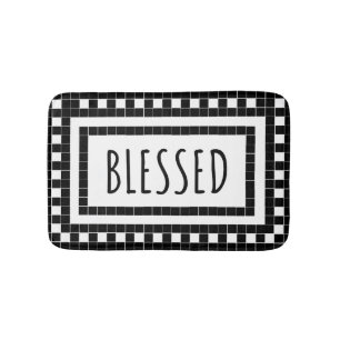 Blessed Black and White Tile Design  Bath Mat