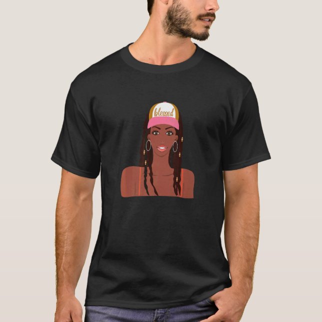 Blessed Black Girl French Braids Baseball Cap Hair T-Shirt (Front)