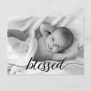 Blessed Black White Baby Photo Birth Announcement Postcard