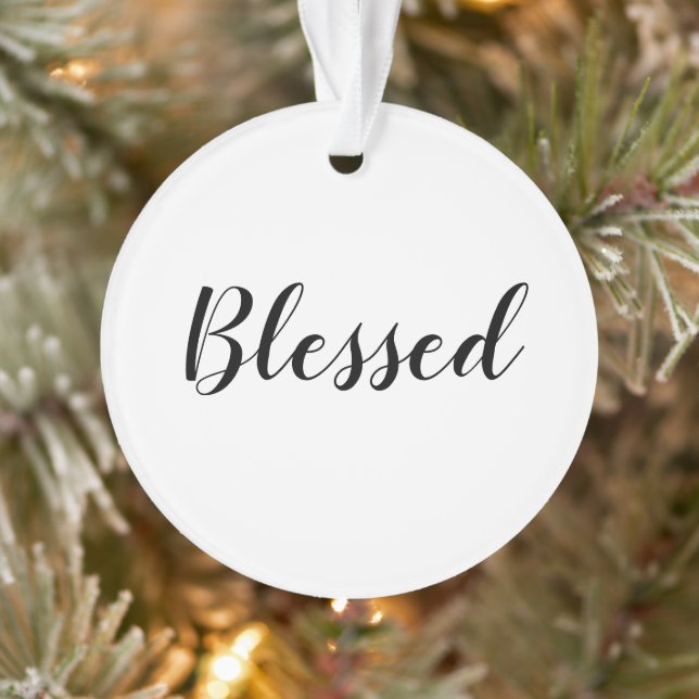 Blessed black white custom script cute Christmas Ornament (Tree)