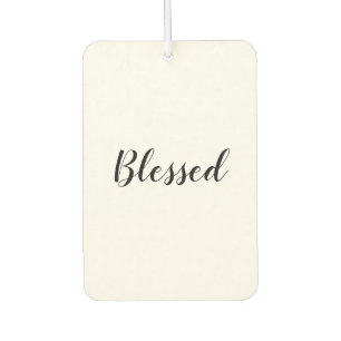 Blessed black white custom script text cute car air freshener