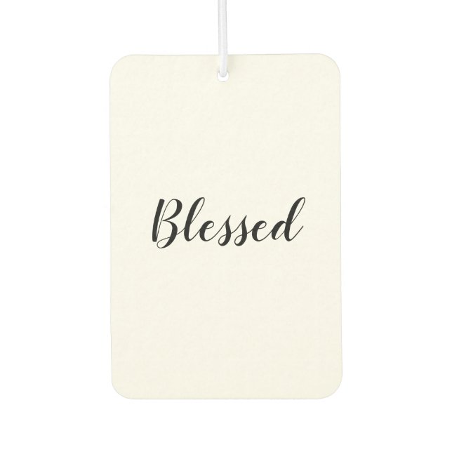 Blessed black white custom script text cute car air freshener (Front)