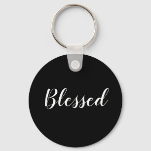 Blessed black & white custom script text cute  key ring