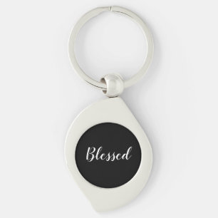 Blessed black & white custom script text cute key ring