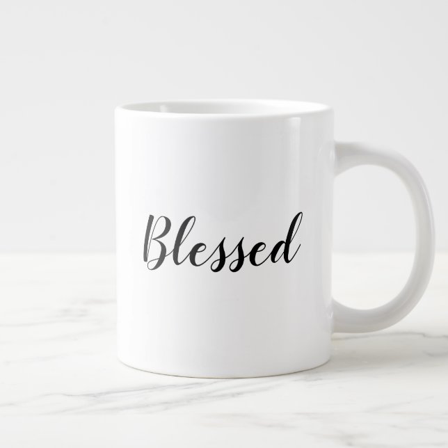 Blessed black white custom script text cute large coffee mug (Right)