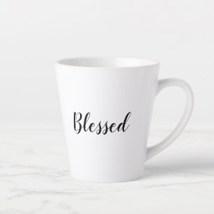 Blessed black white custom script text cute latte mug