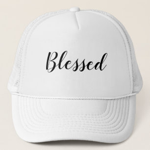 Blessed black white custom script text cute trucker hat
