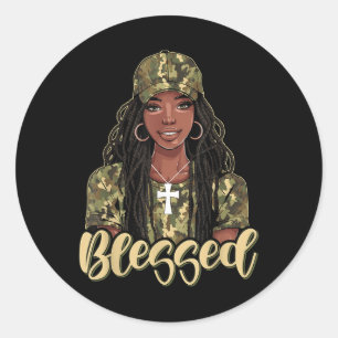 Blessed Black Women Afro African American Christia Classic Round Sticker