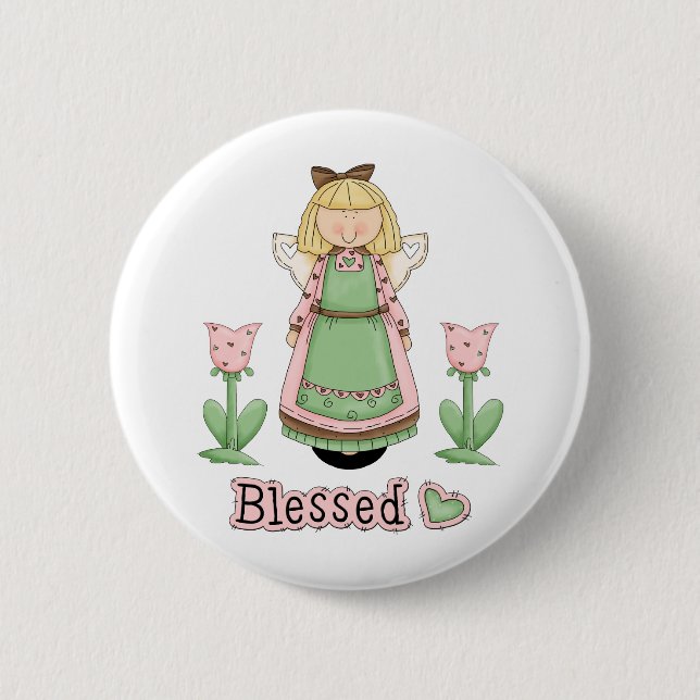 Blessed Blonde Angel 6 Cm Round Badge (Front)
