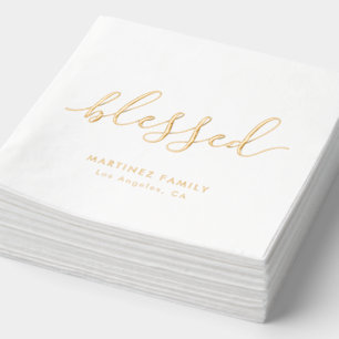 Blessed Boho Script Family Reunion Thanksgiving Foil Napkins