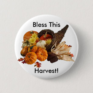 Blessed Bountiful Harvest Colourful Cornucopia 6 Cm Round Badge